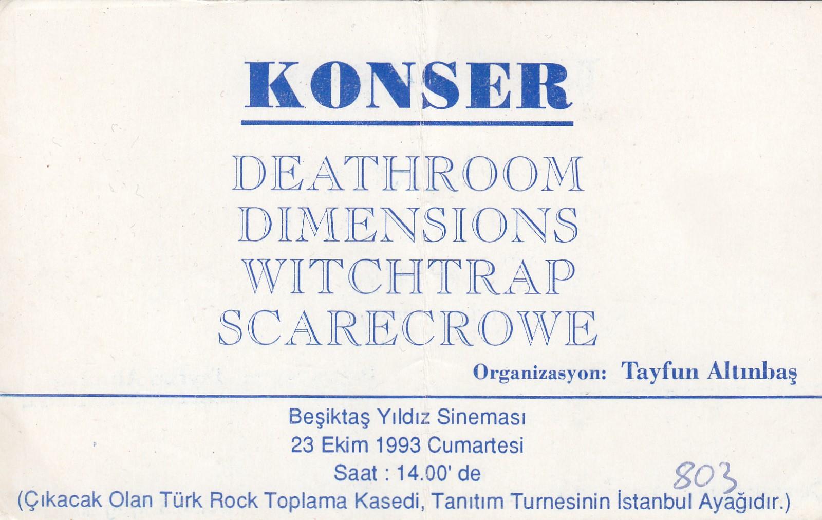 1993-10-23 Deathroom, Dimensions, Witchtrap, Scarecrowe (bilet)